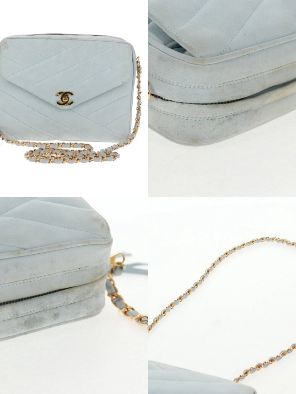 CHANEL Bias Stitch Chain Shoulder Bag Suede Light Blue Gold CC Auth 139935V - Picture 13 of 15